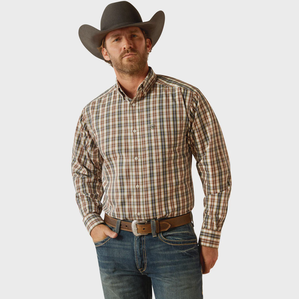 Ariat Men's Wrinkle Free Folk Classic Fit Shirt - Brown
