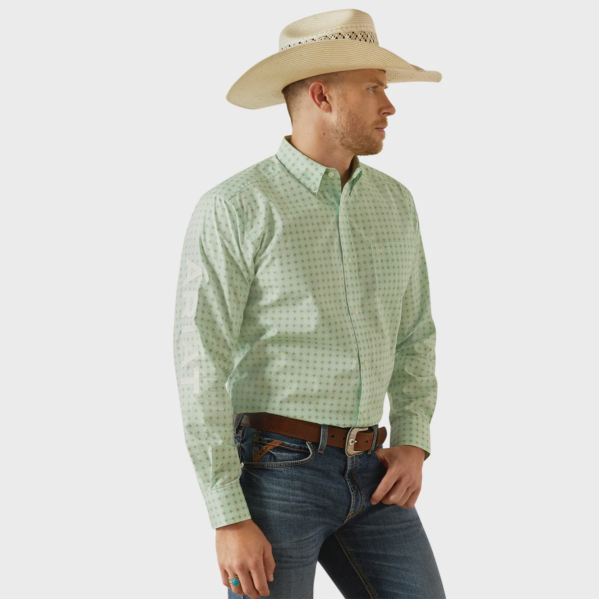 Ariat Men's Team Piersen Classic Fit Shirt - Light Green/White
