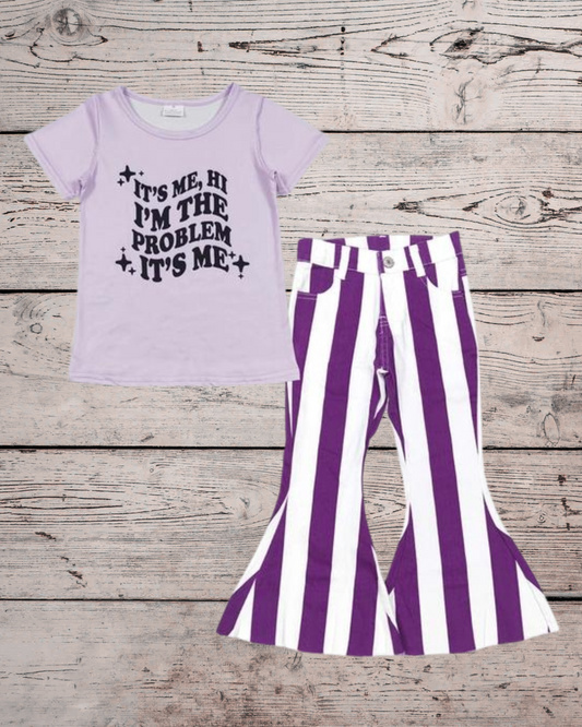 Purple Stripe Denim Flares