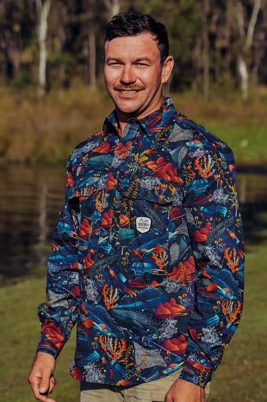 TradeMutt Men's Half Button Work Shirt