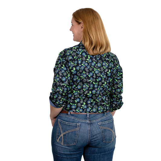 Just Country Women's Georgie Half Button Workshirt - Navy Asters