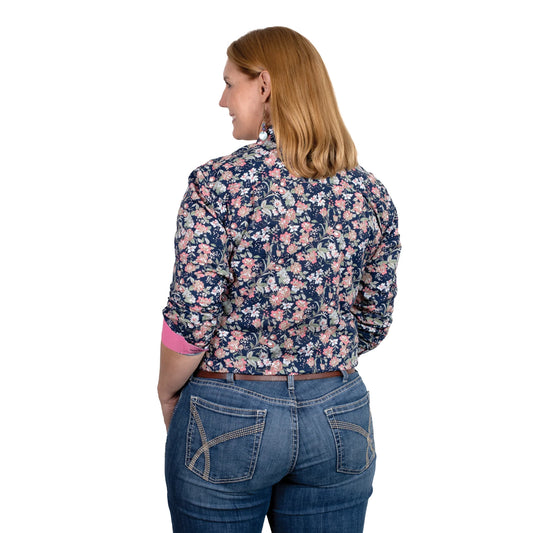 Just Country Women's Georgie Half Button Workshirt - Navy Floral