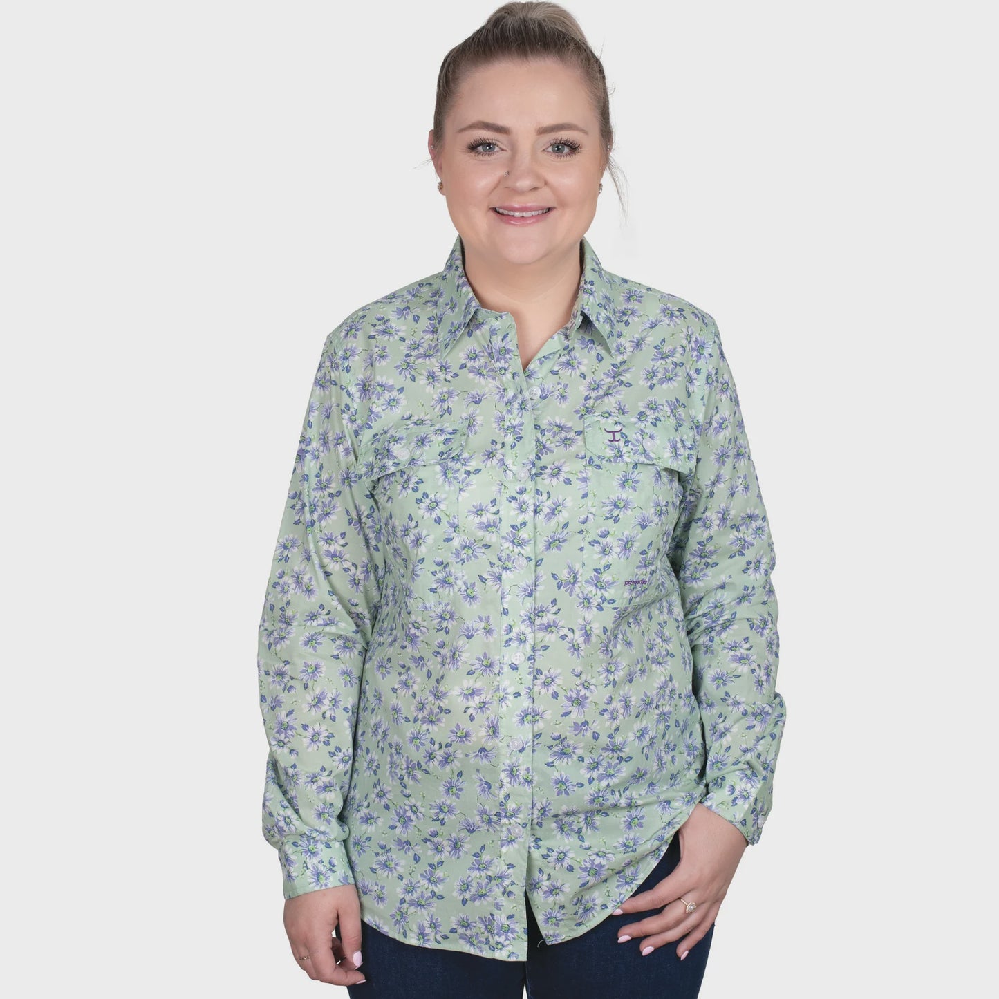 Women's Abbey Full Button Shirt - Sage Daisy