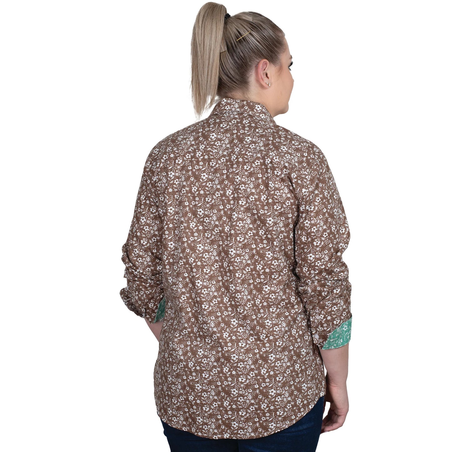 Women's Abbey Full Button Shirt - Hot Chocolate/Mint Vintage Floral