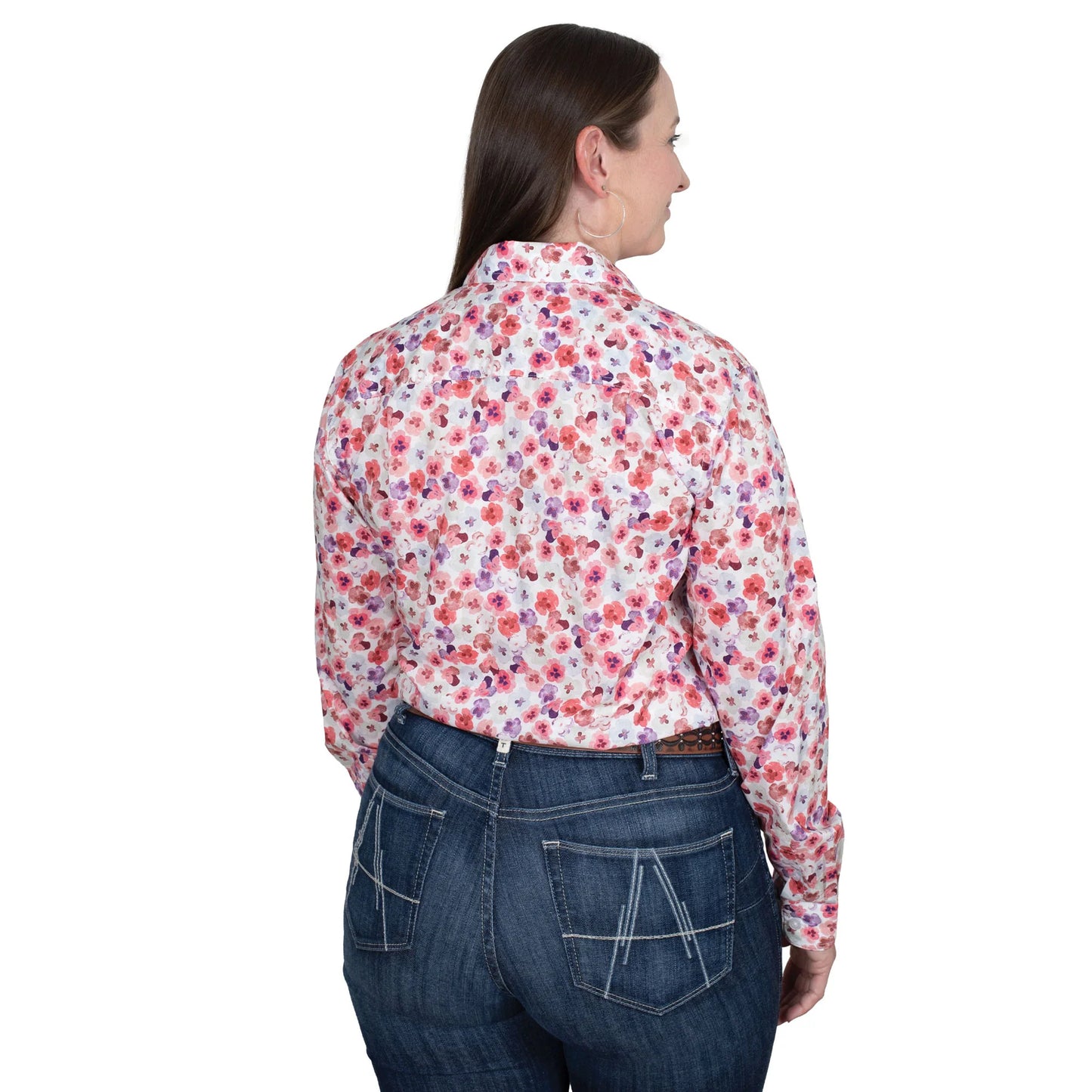 Women's Abbey Full Button Shirt - White Pansies