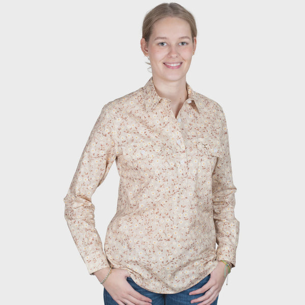Just Country Women's Georgie Half Button Workshirt - Fawn Floral