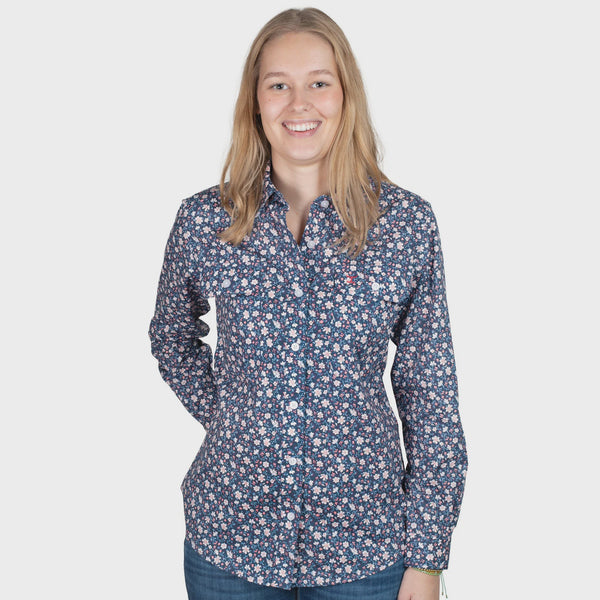 Women's Abbey Full Button Shirt - Navy Daisy