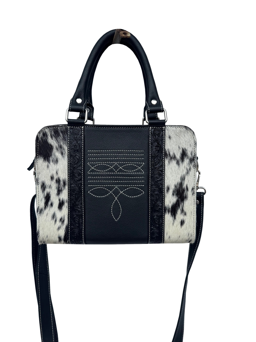 Tooled Leather Cowhide Boot Stitch Medium Bag