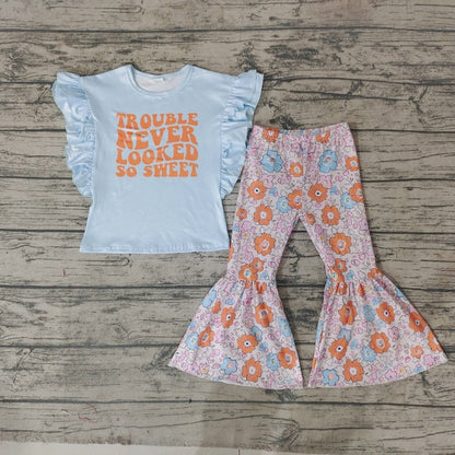 'Trouble' Tee + Floral Bell Pants