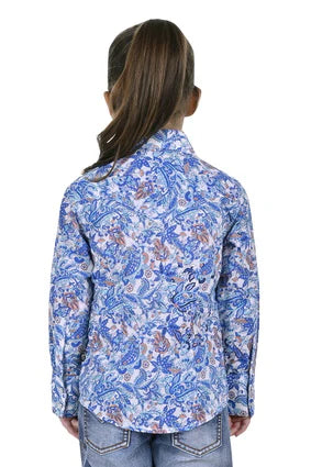 Pure Western Girls Frances LS Shirt - Blue/Coral