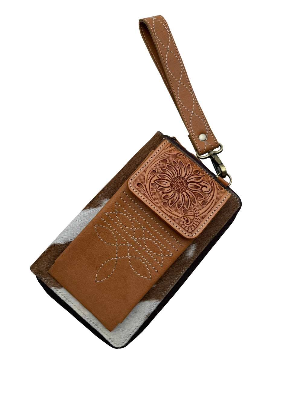 Tooled Leather Cowhide Boot Stitch Clutch Wallet