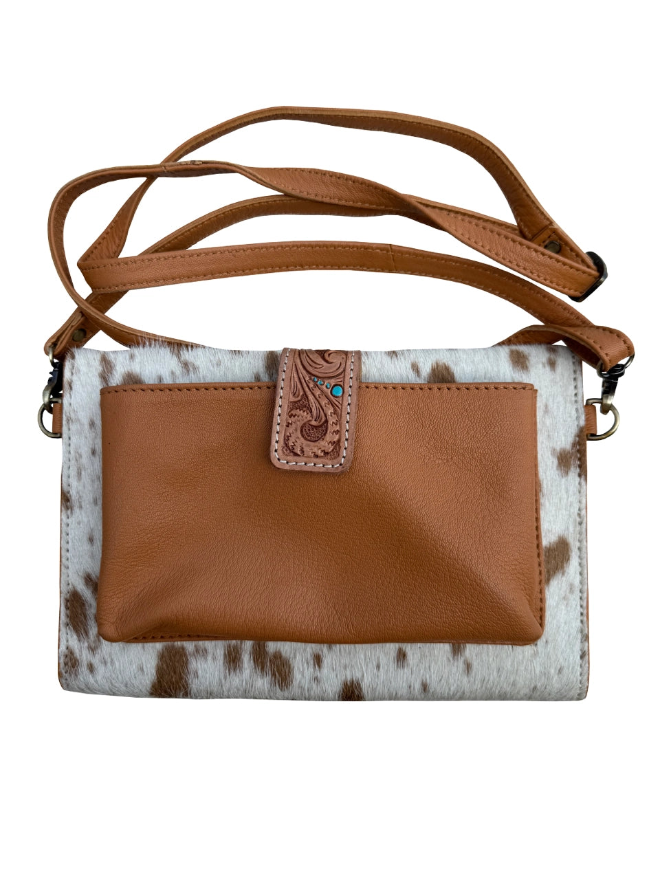 Cowhide Sunflower Tooled Wallet Bag