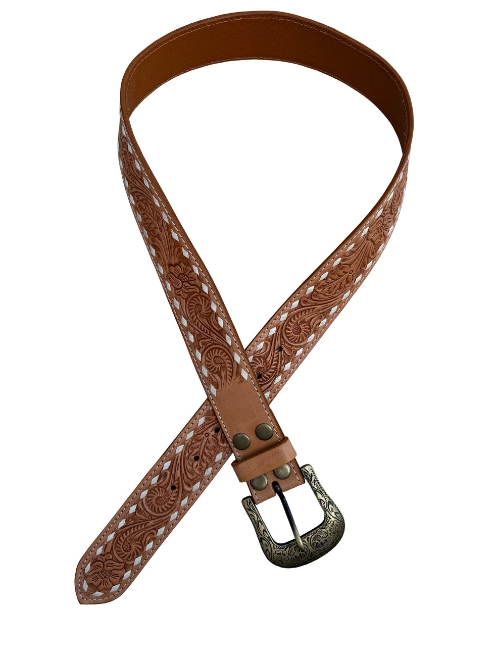 Buck Stitch Tooled Leather Belt