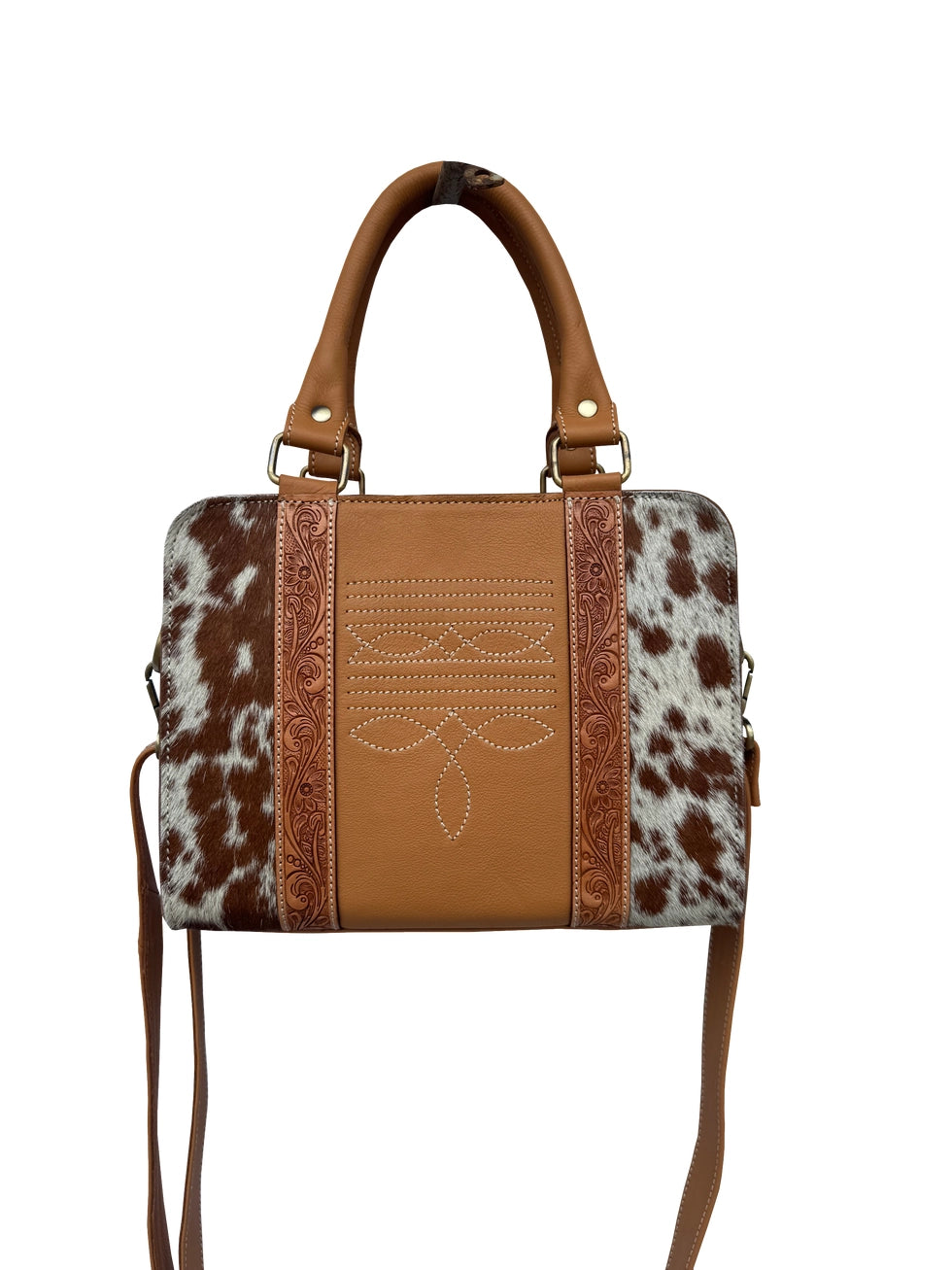 Tooled Leather Cowhide Boot Stitch Medium Bag