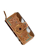 Cowhide Sunflower Tooled Leather Zippered Wallet