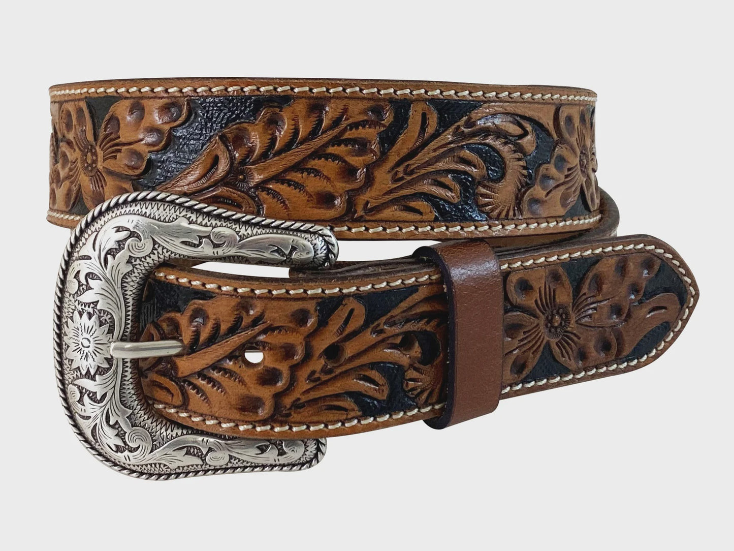 Full Grain Leather Floral Hand Tooled Belt