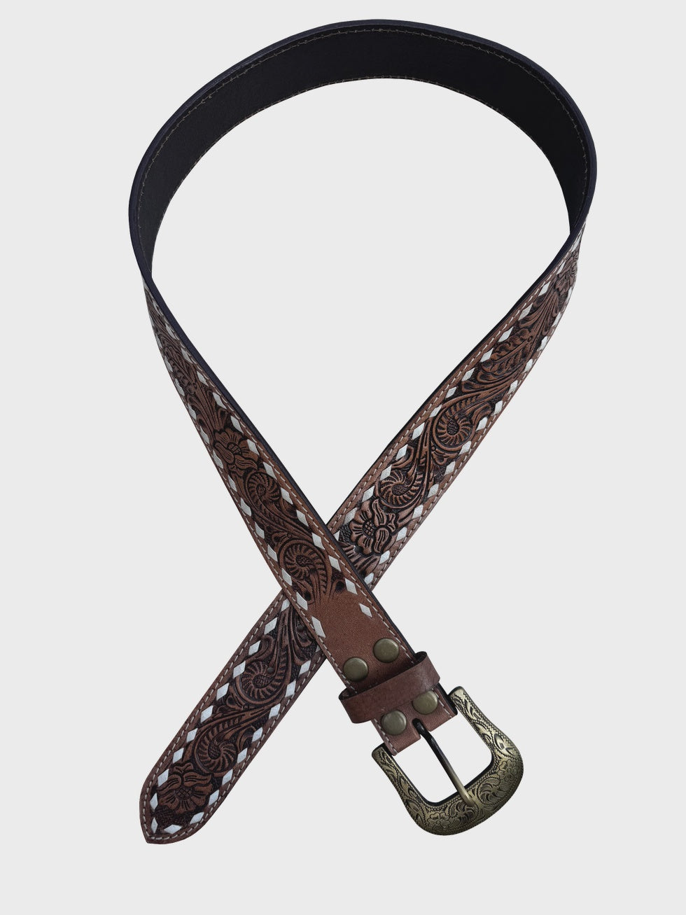 Buck Stitch Tooled Leather Belt