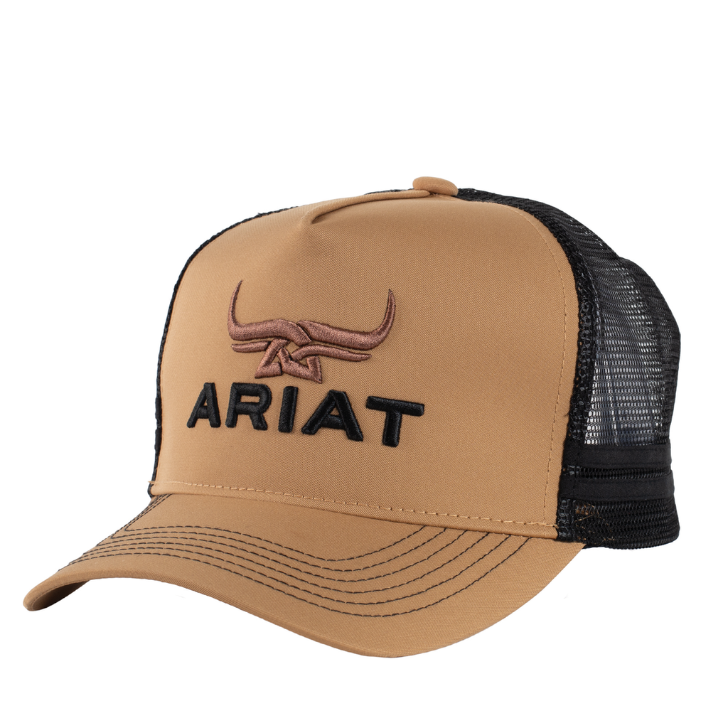 Ariat Bull Horn Trucker Cap - Black/Khaki