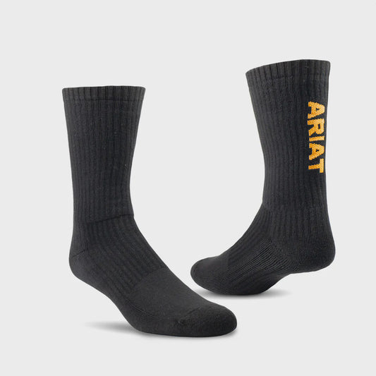 Ariat Mens Performance Cotton Crew Socks - Black 3 Pack