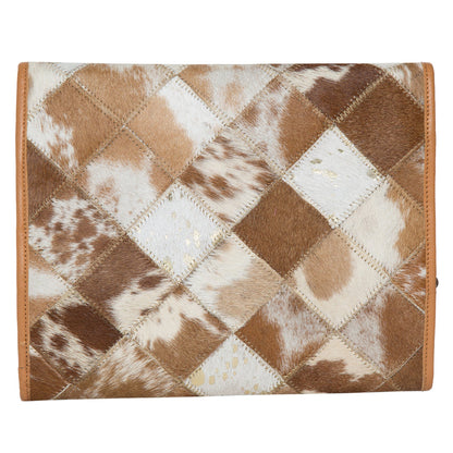 Patchwork Cowhide and Tooled Leather Makeup Bag