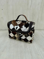 Patchwork Cowhide and Tooled Leather Toiletries Bag
