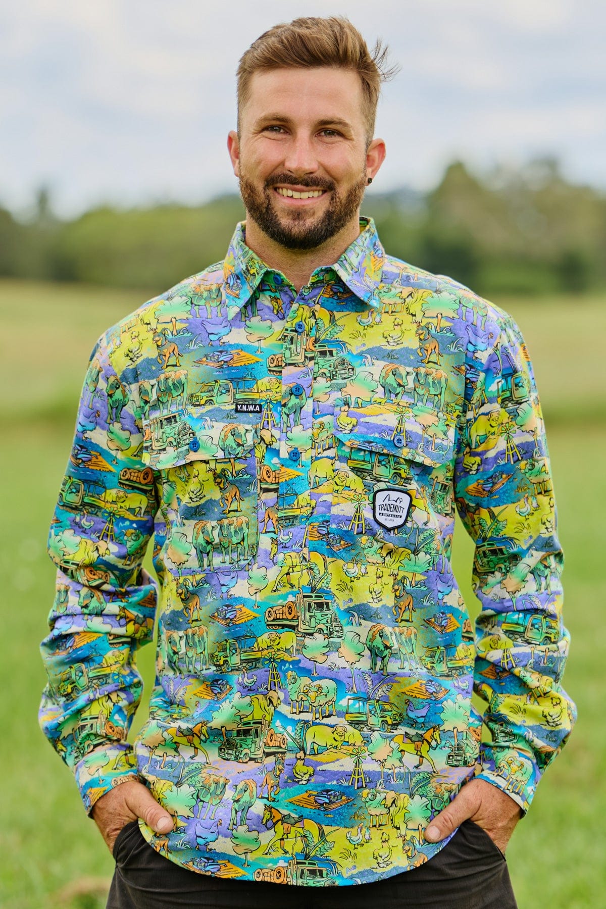 TradeMutt Men's Half Button Work Shirt