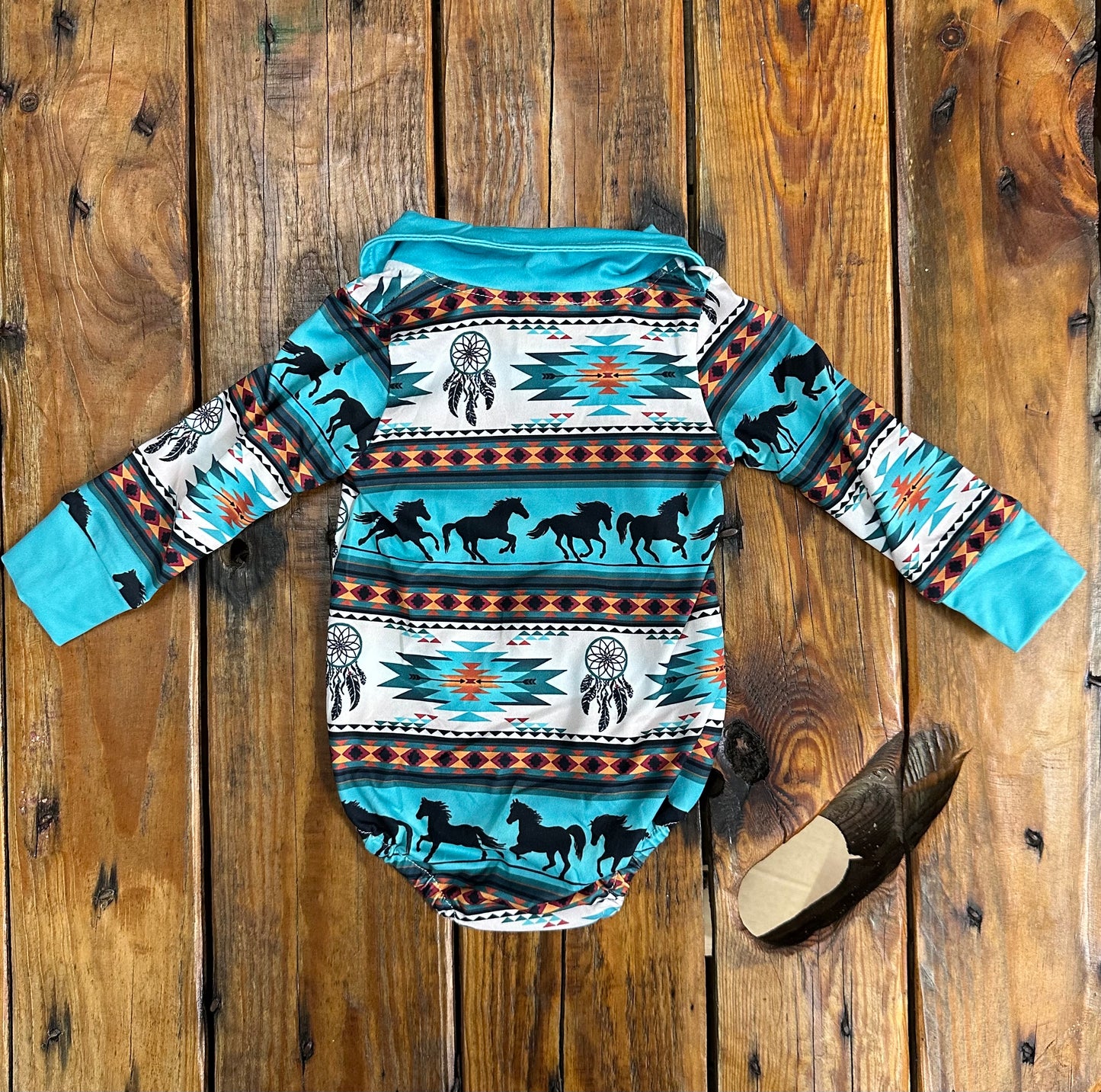 Western Teal Long sleeve Romper