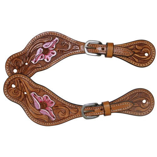 Fort Worth Pink Floral Carved Spur Straps