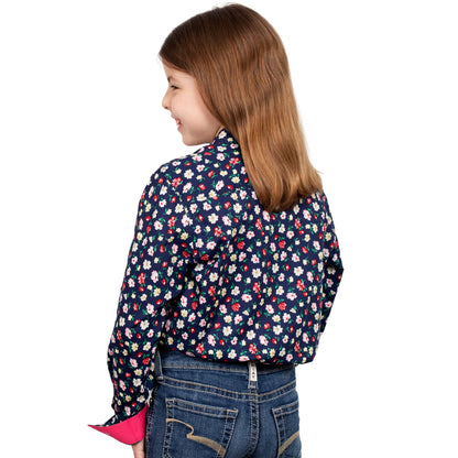 Girls Harper Half Button Print - Navy Floral