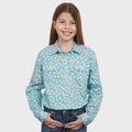 Girls Harper Half Button Print - Teal Daisies