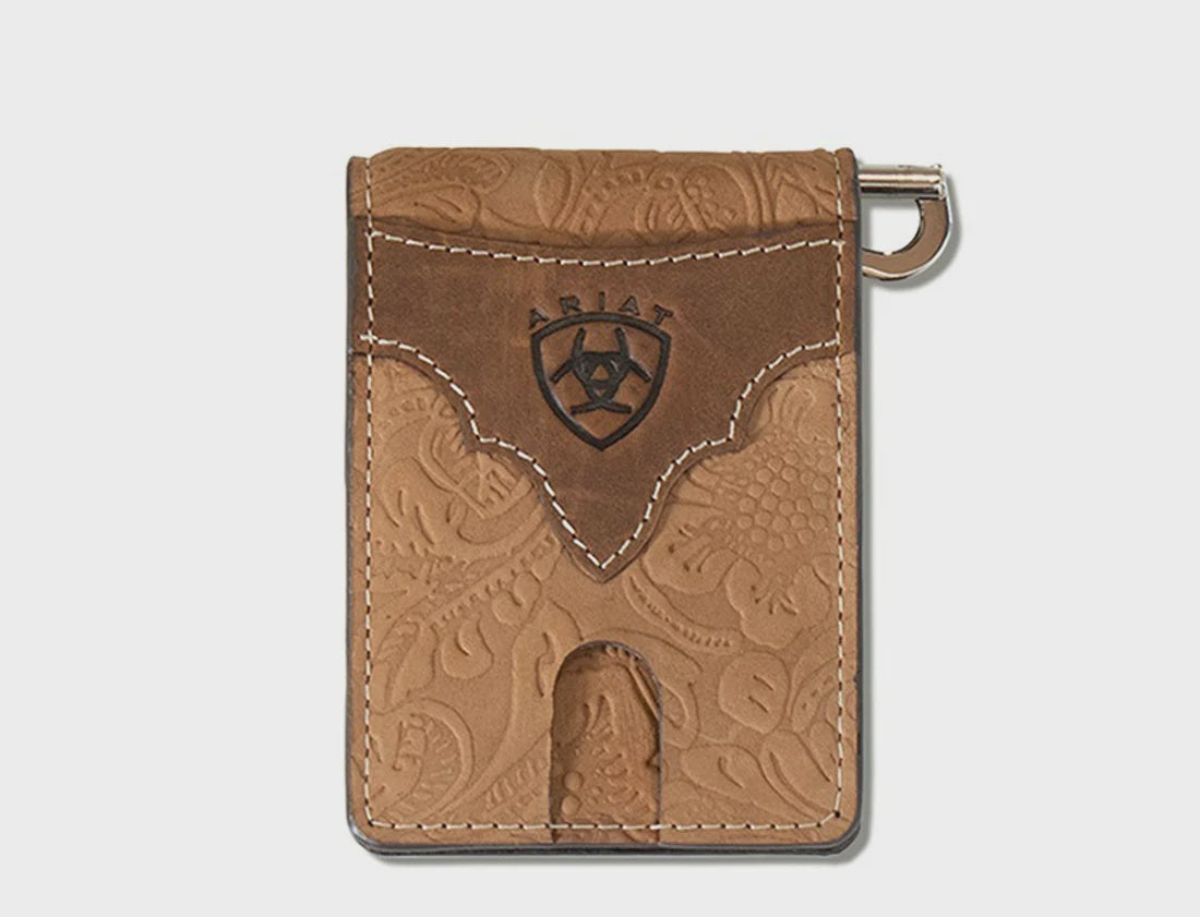 Ariat Money Clip Floral Embossed Ivory Stitch Brown