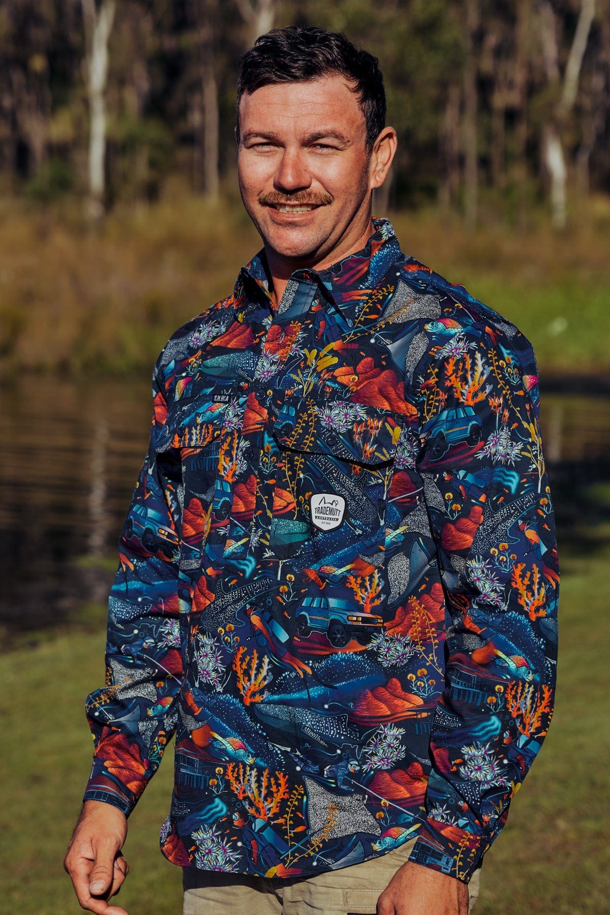 TradeMutt Men's Half Button Work Shirt