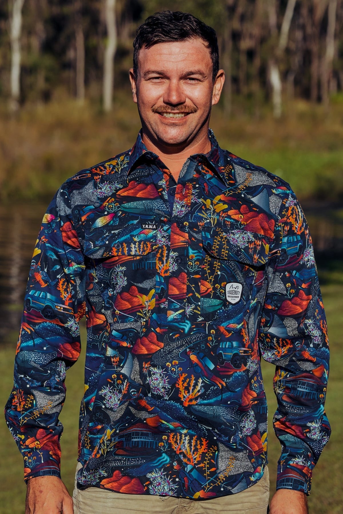 TradeMutt Men's Half Button Work Shirt