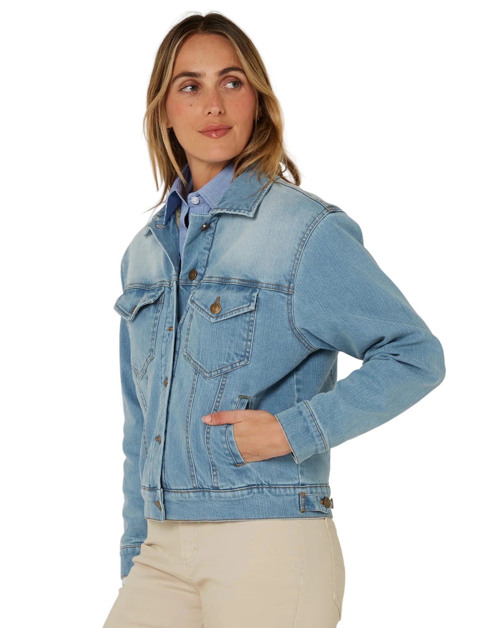 Pilbara Lauren Sherpa Lined Jacket - Light Indigo