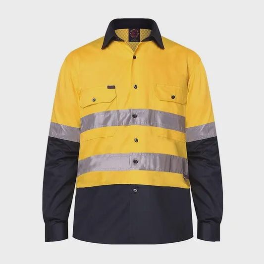 Ritemate Workwear Taped Vented High Vis Lightweight L/S Shirt - Yellow