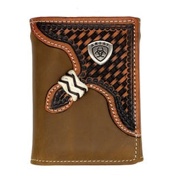 Ariat Men's Tri-Fold Wallet - Basket Weave Overlay
