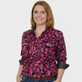 Just Country Womens Georgie Half Button Workshirt - Magenta Pansies
