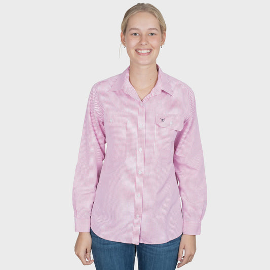 Women's Abbey Full Button Shirt - Rose Mini Check