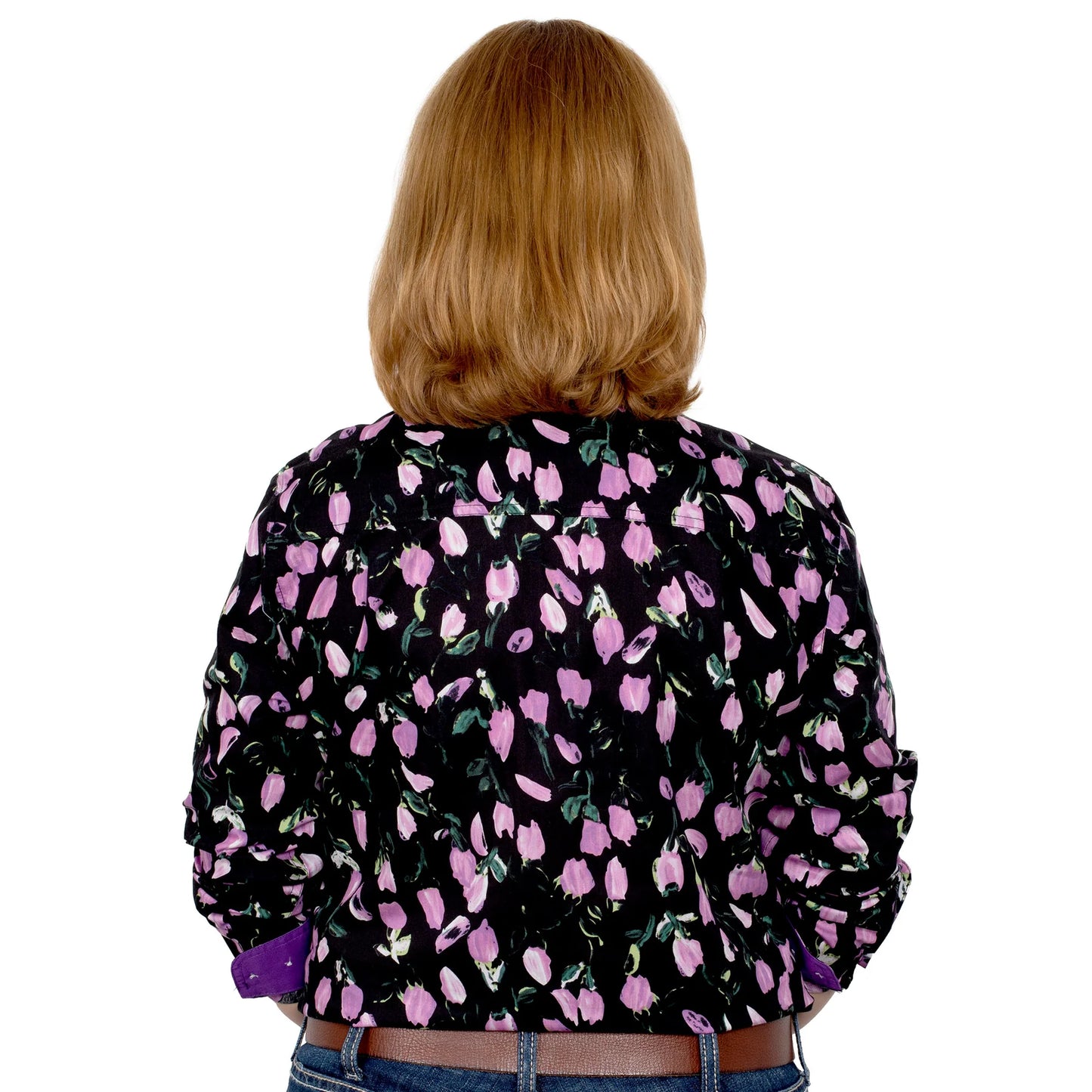 Women's Abbey Full Button Shirt - Black Tulips