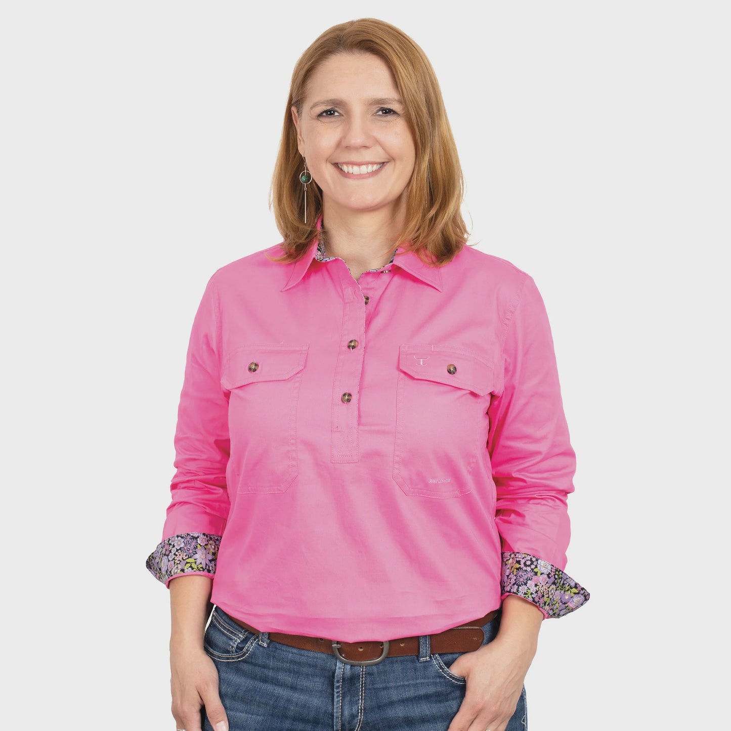 Women's Jahna Trim Half Button Shirt - Rose/Black Orchid Garden