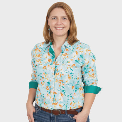 Women's Abbey Full Button Shirt - Sky Citrus Flower