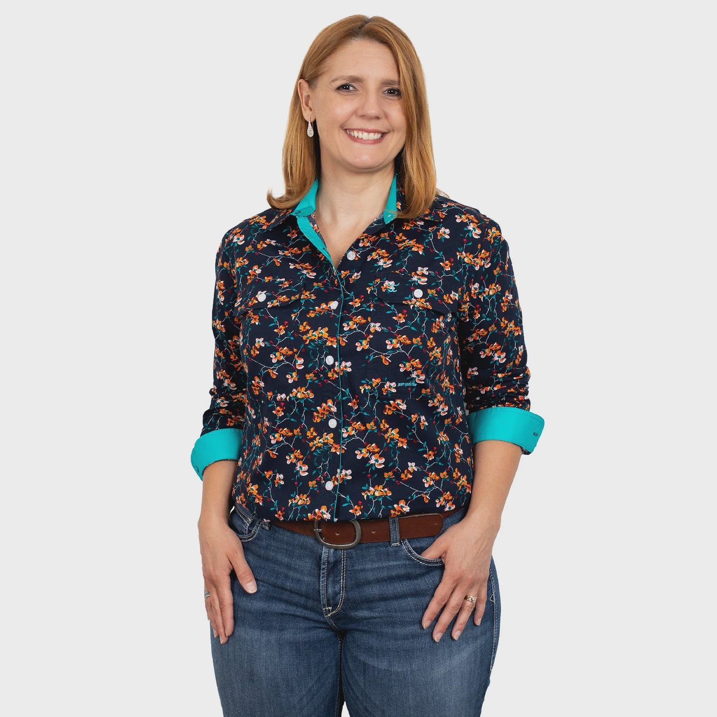 Women's Abbey Full Button Shirt - Navy Orchids