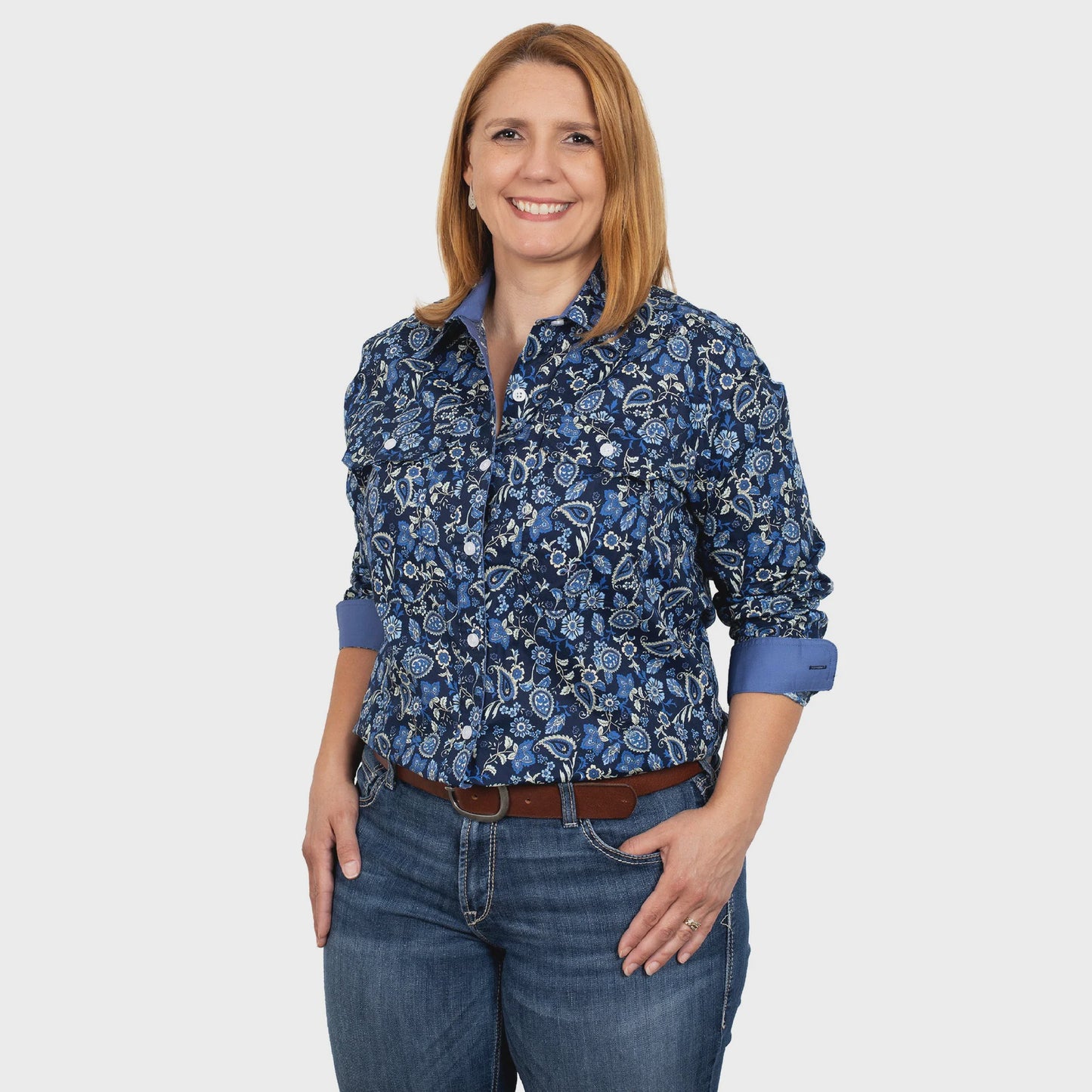 Women's Abbey Full Button Shirt - Navy Paisley