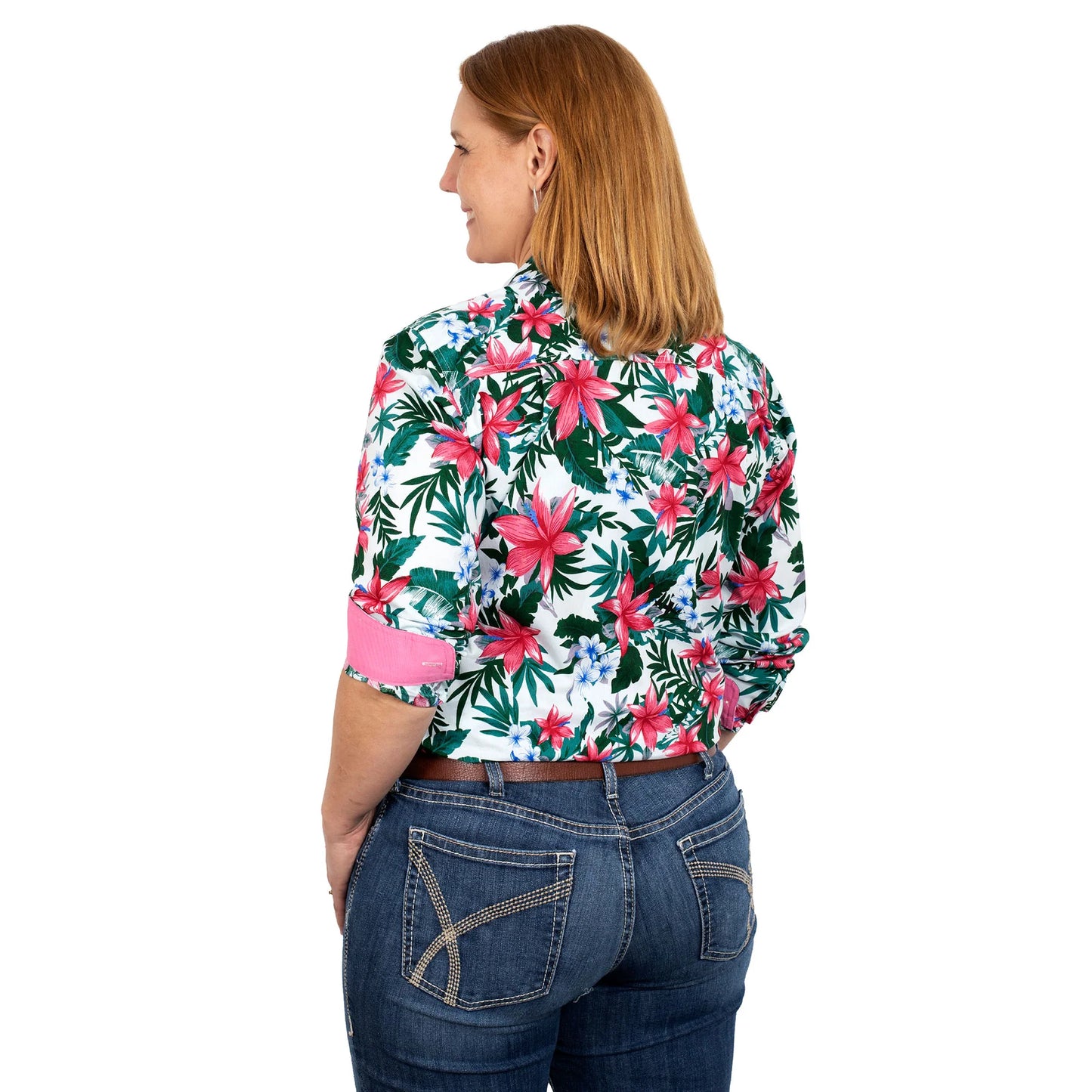 Women's Abbey Full Button Shirt - White Hibiscus