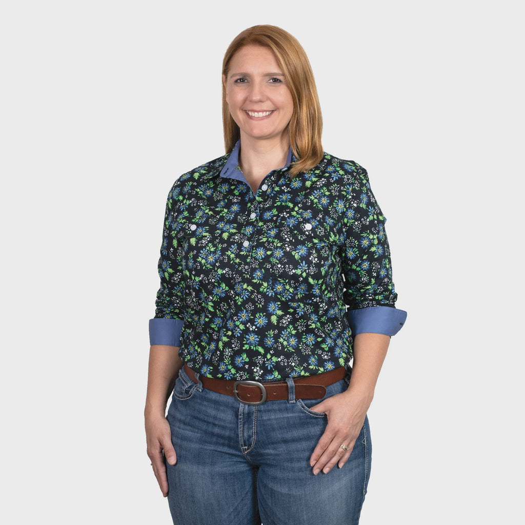 Just Country Women's Georgie Half Button Workshirt - Navy Asters