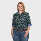 Just Country Women's Georgie Half Button Workshirt - Navy Asters