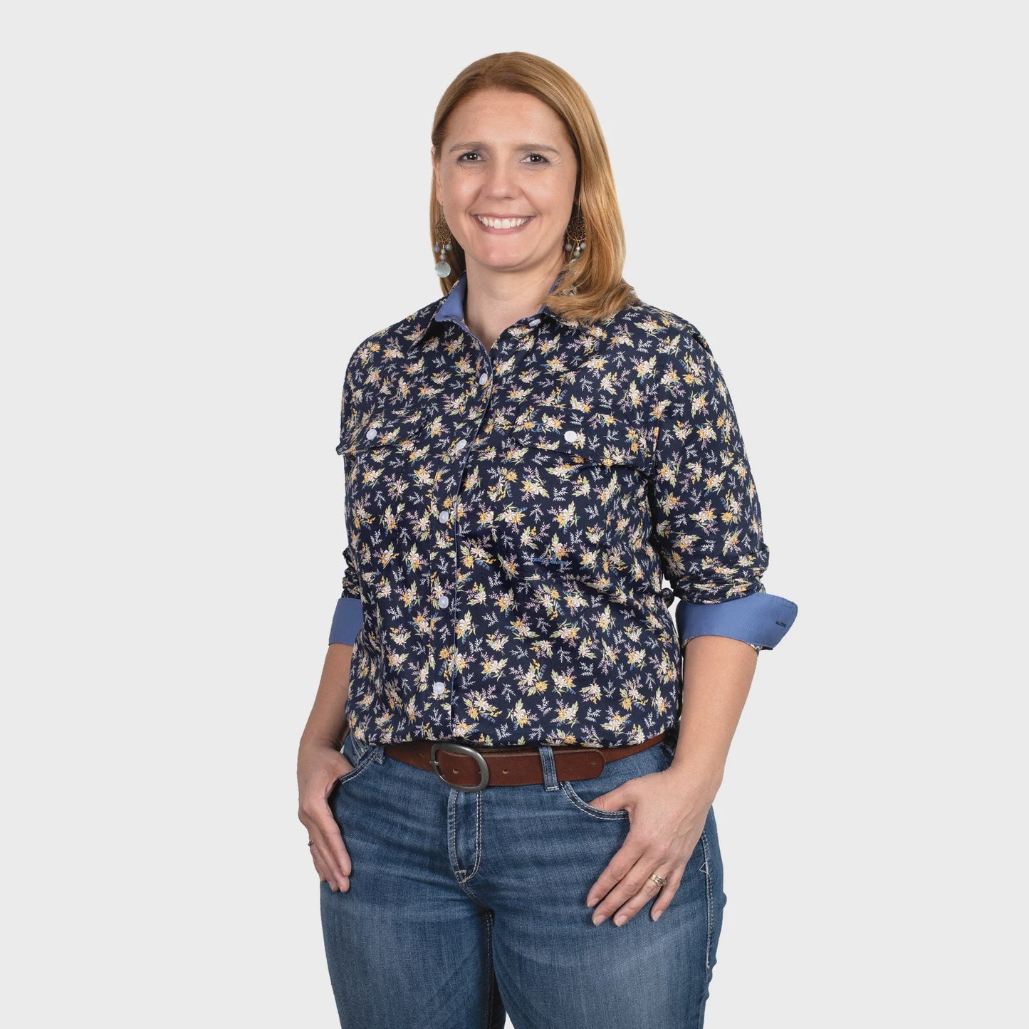 Women's Abbey Full Button Shirt - Navy Bouquet