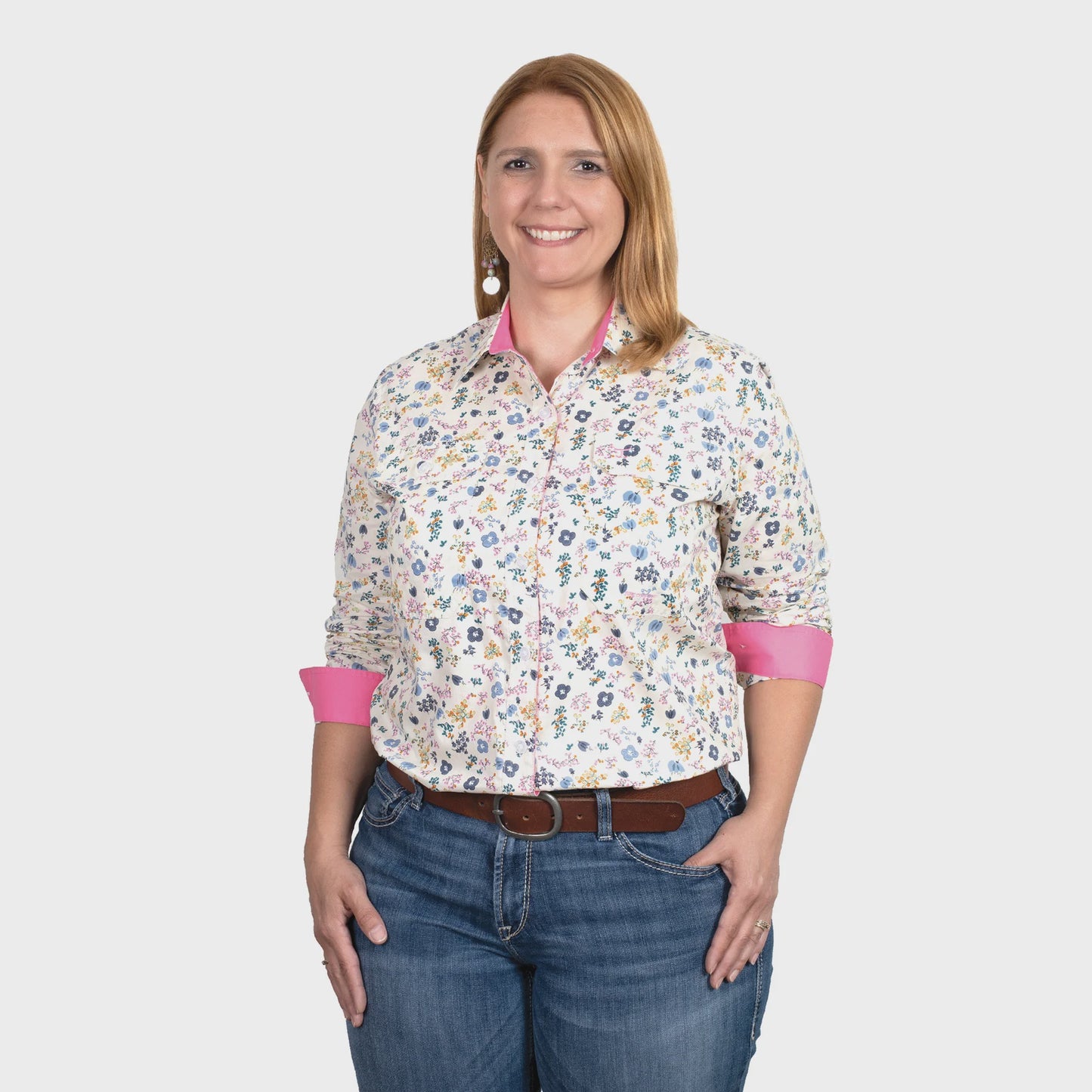 Women's Abbey Full Button Shirt - Cream Violets