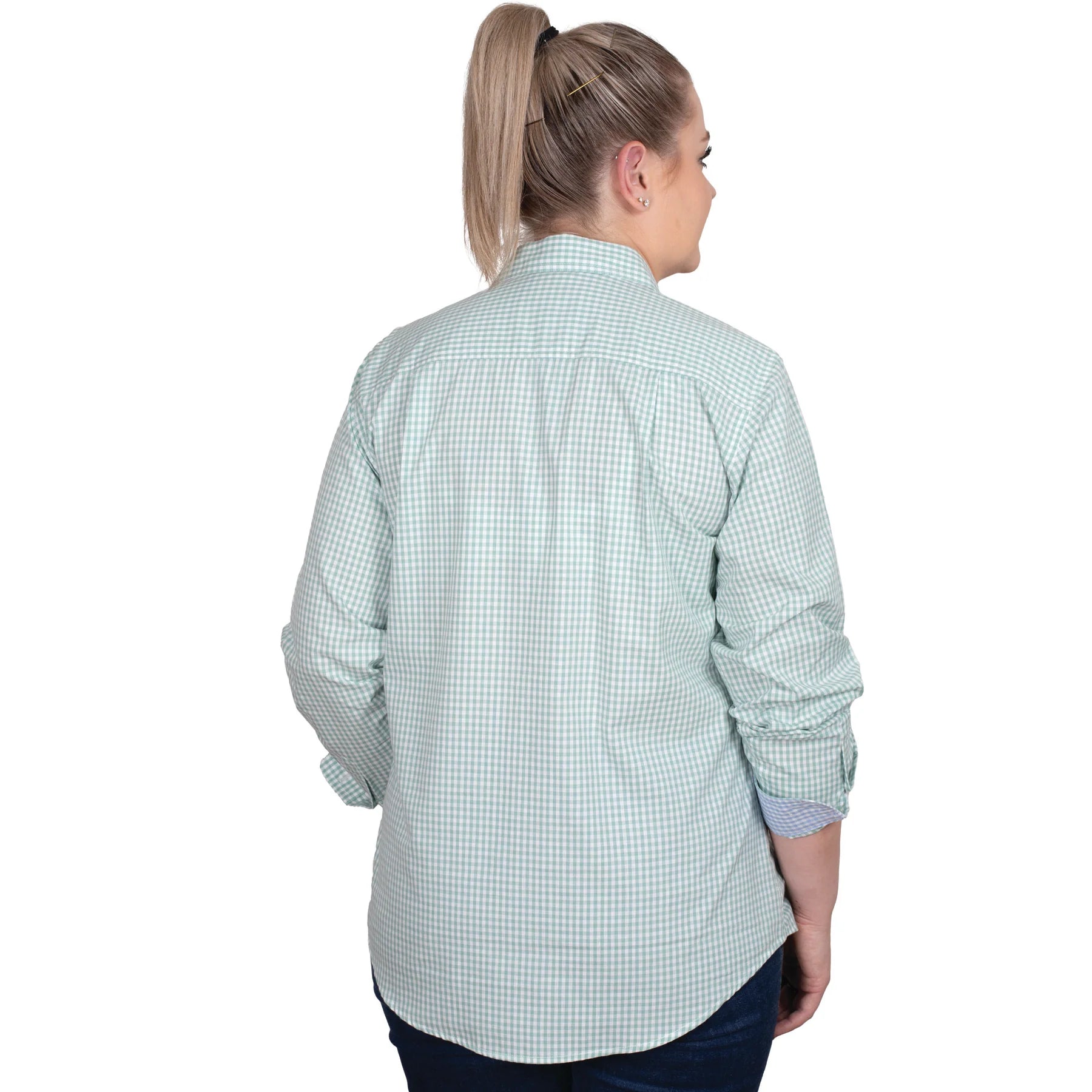Just Country Women's Georgie Half Button Workshirt - Sea Green Mini Check/Dusty Blue Mini Check