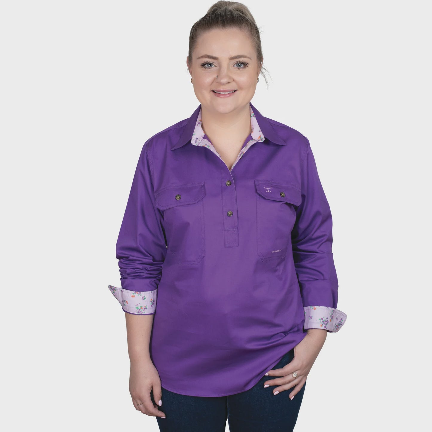Women's Jahna Trim Half Button Shirt - Purple/Lavender Posey